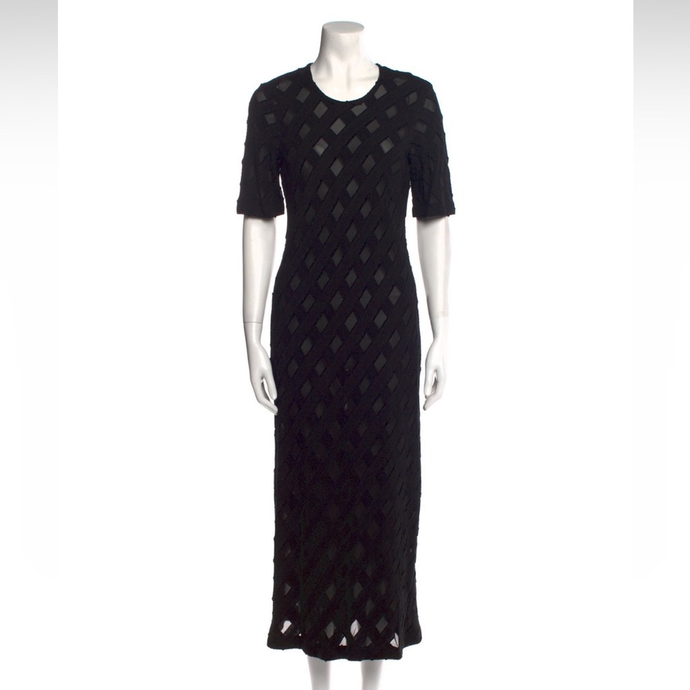 Rachel Comey black short sleeve bias cut windowpane dress